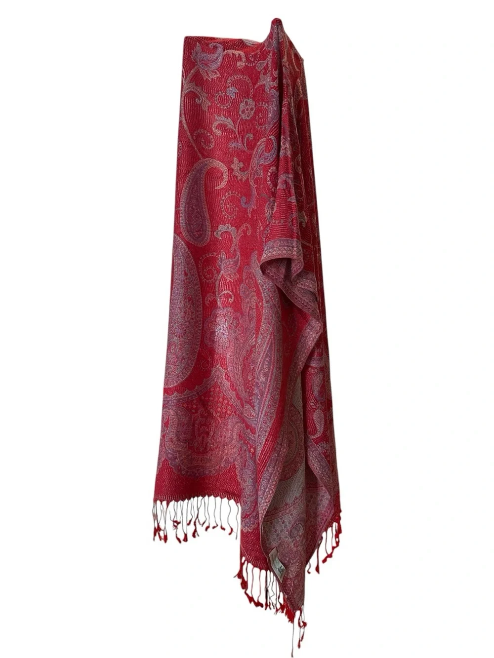 Red Paisley Silk and Wool Blend Scarf / Wrap